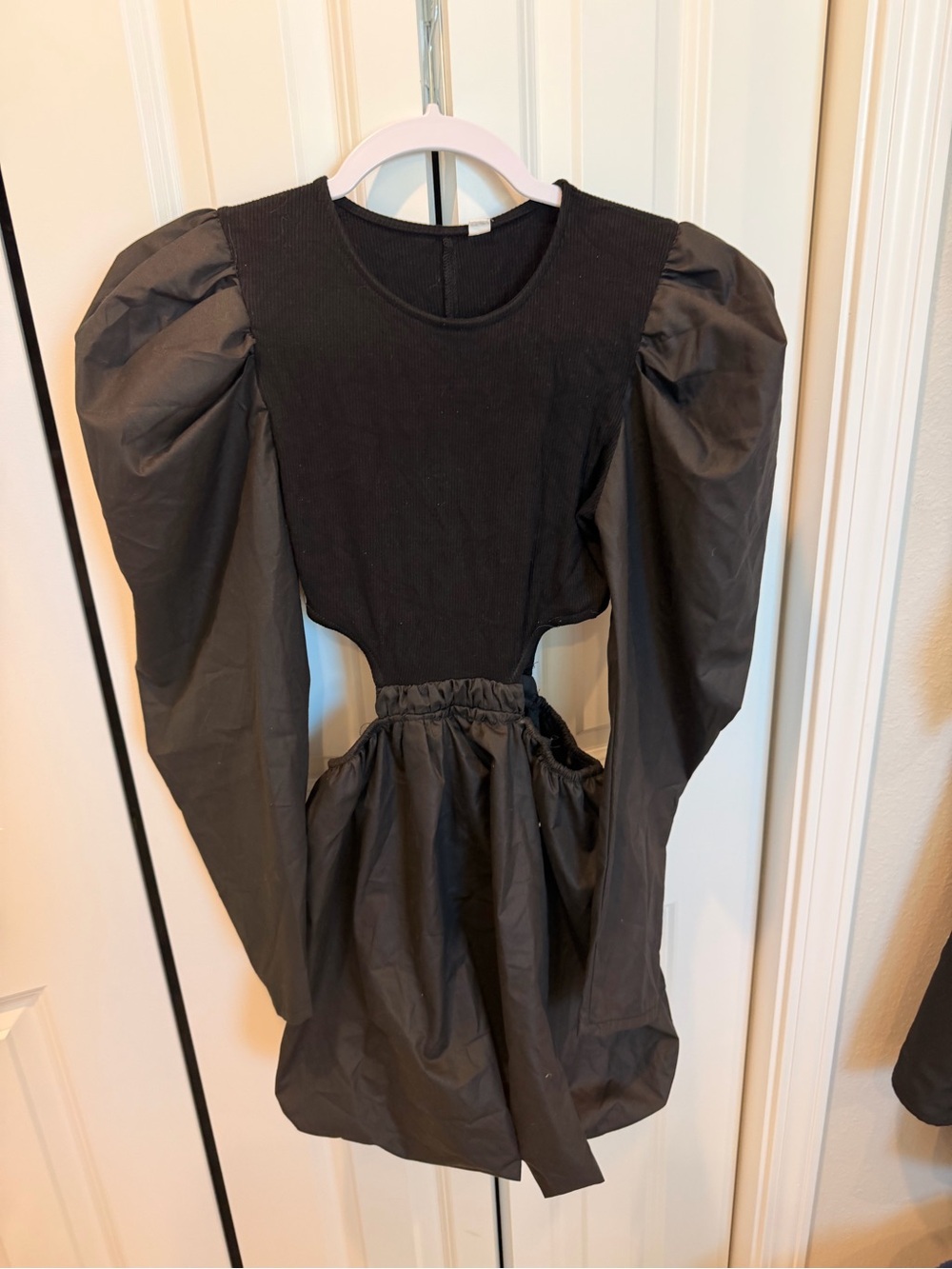 Black Puff Sleeve Cutout Mini Dress